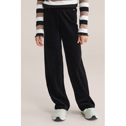 WE Fashion fluwelen straight casual broek zwart afbeelding