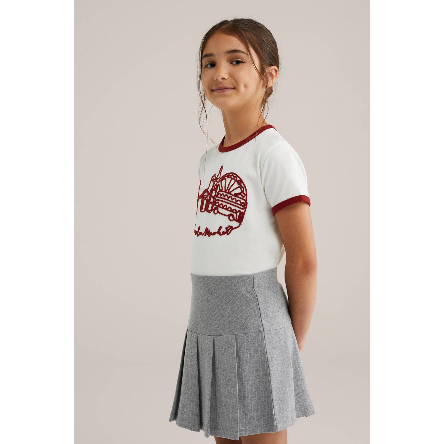 WE Fashion T-shirt wit donkerrood