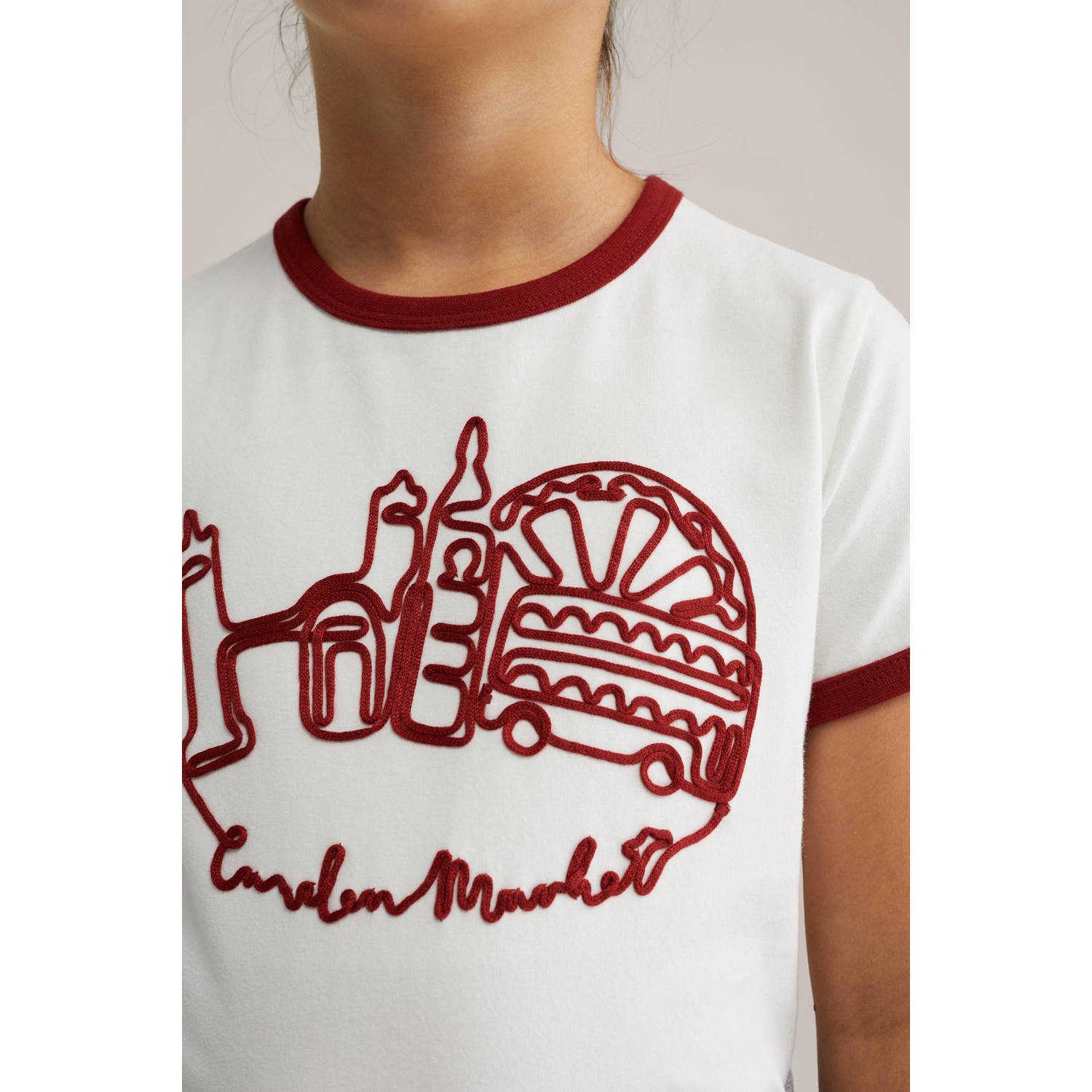 WE Fashion T-shirt wit donkerrood