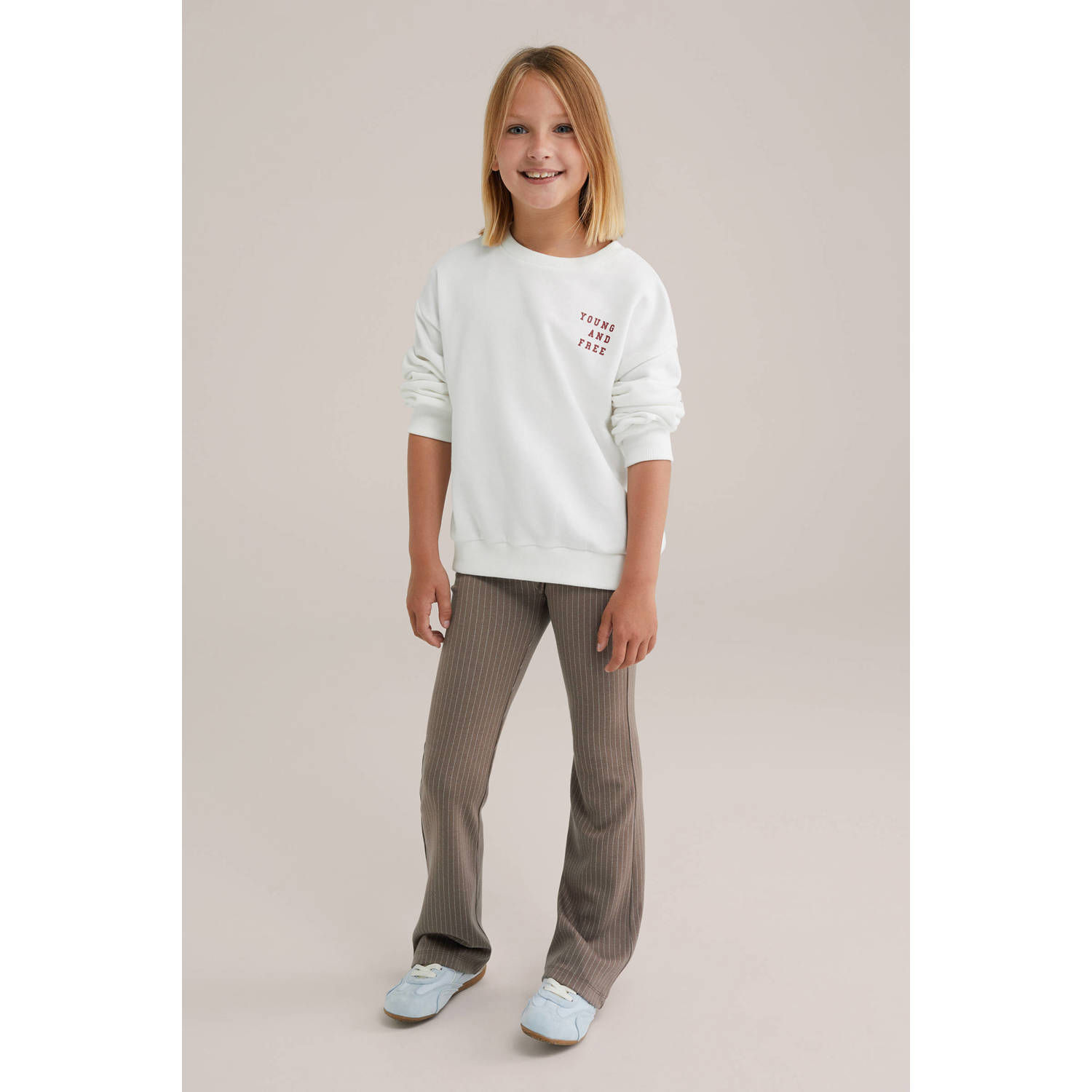 WE Fashion flared broek zand
