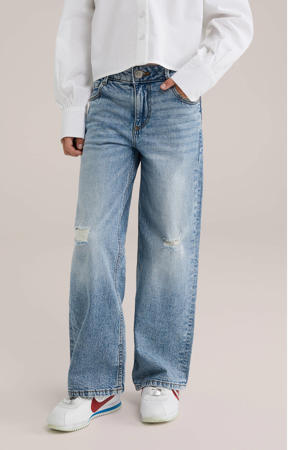 loose fit wide leg jeans medium blue denim