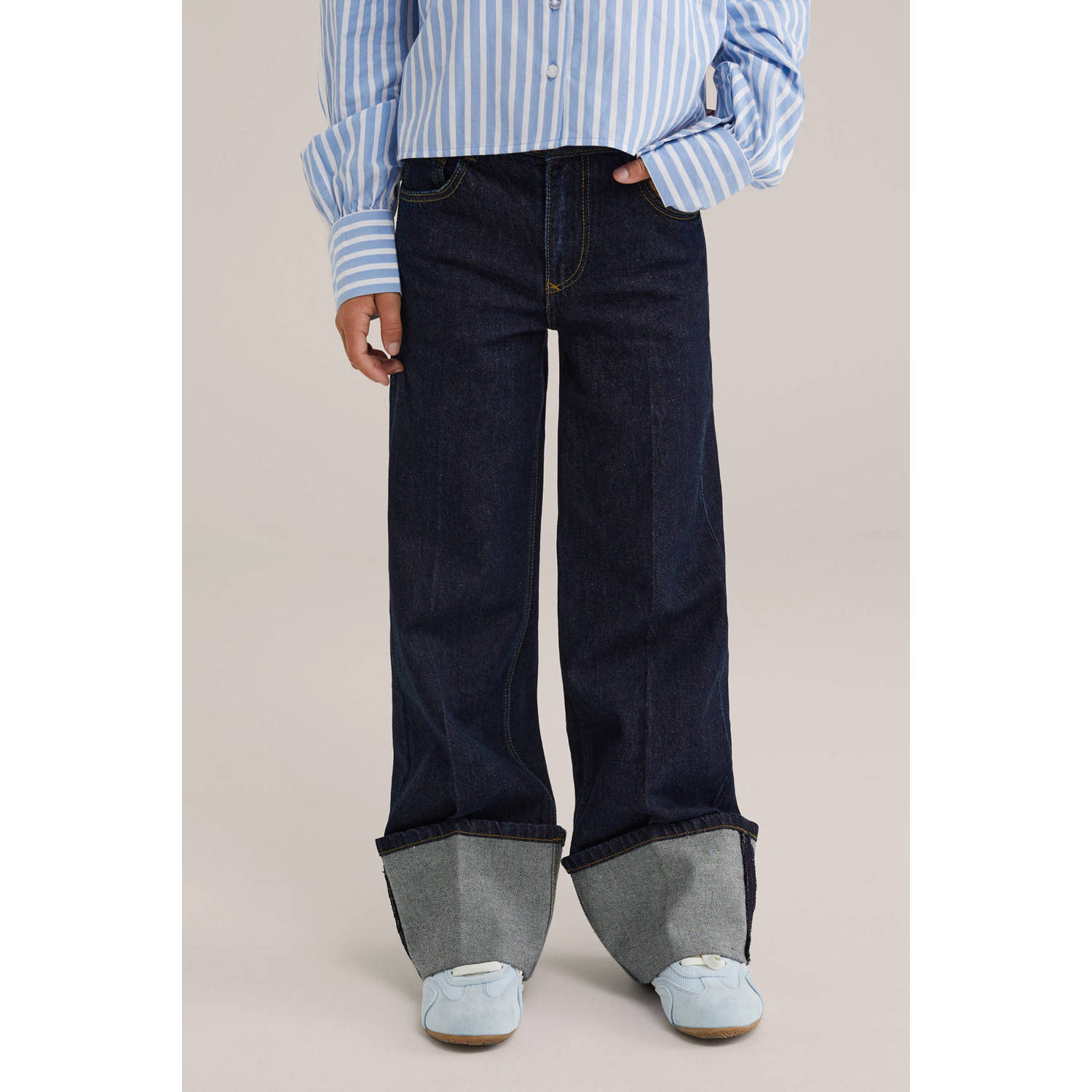 WE Fashion loose fit straight leg jeans dark blue denim