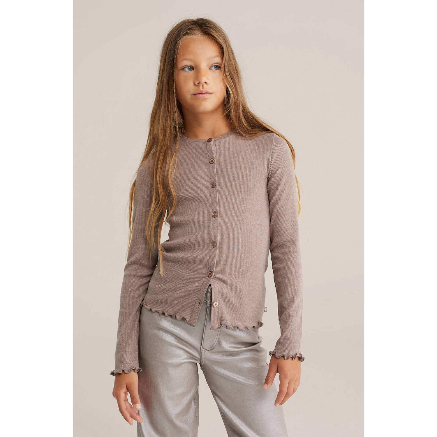 WE Fashion vest zand rib gebreid