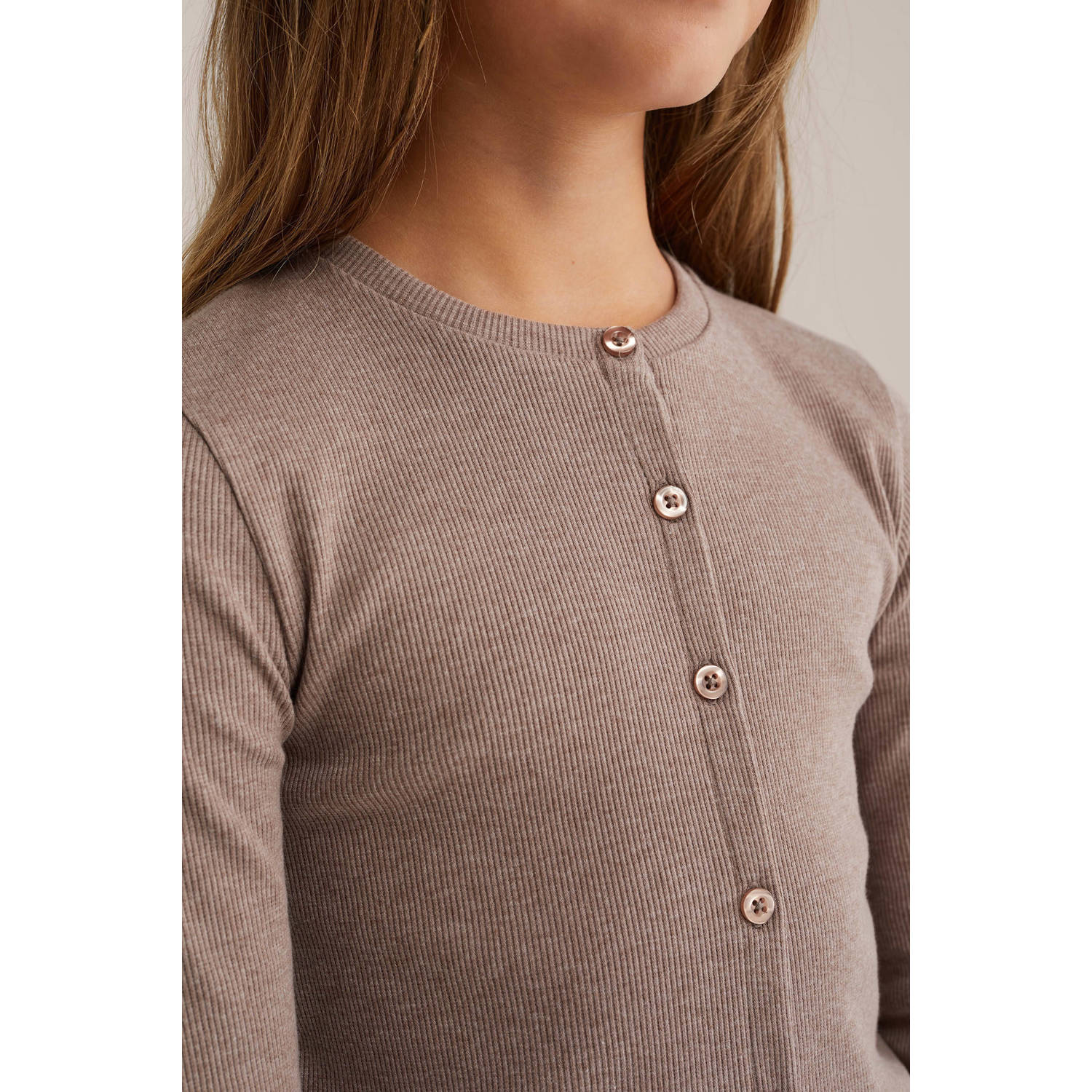 WE Fashion vest zand rib gebreid