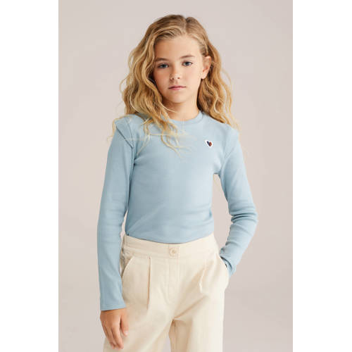 WE Fashion longsleeve lichtblauw rib gebreid afbeelding