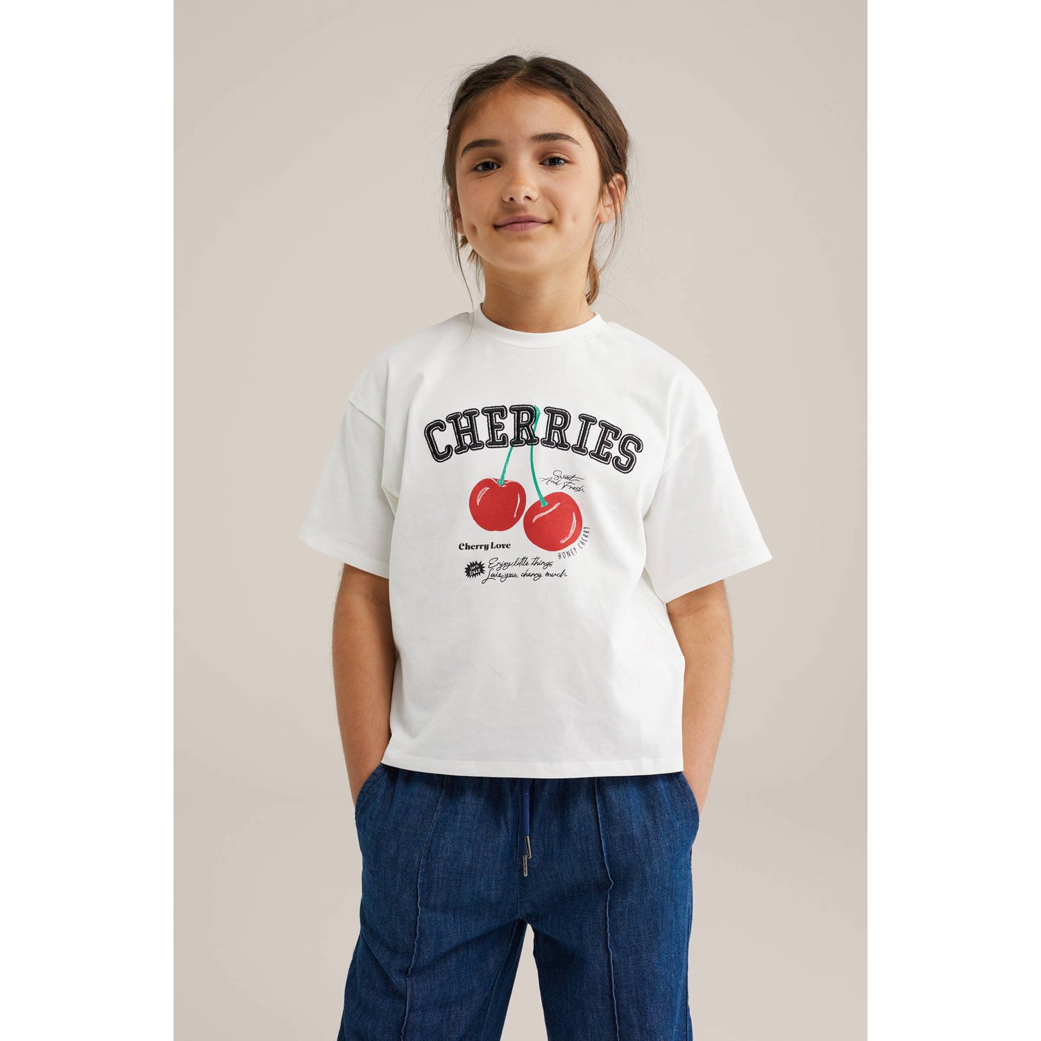 WE Fashion T-shirt wit rood zwart