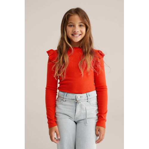 WE Fashion longsleeve rood rib gebreid afbeelding