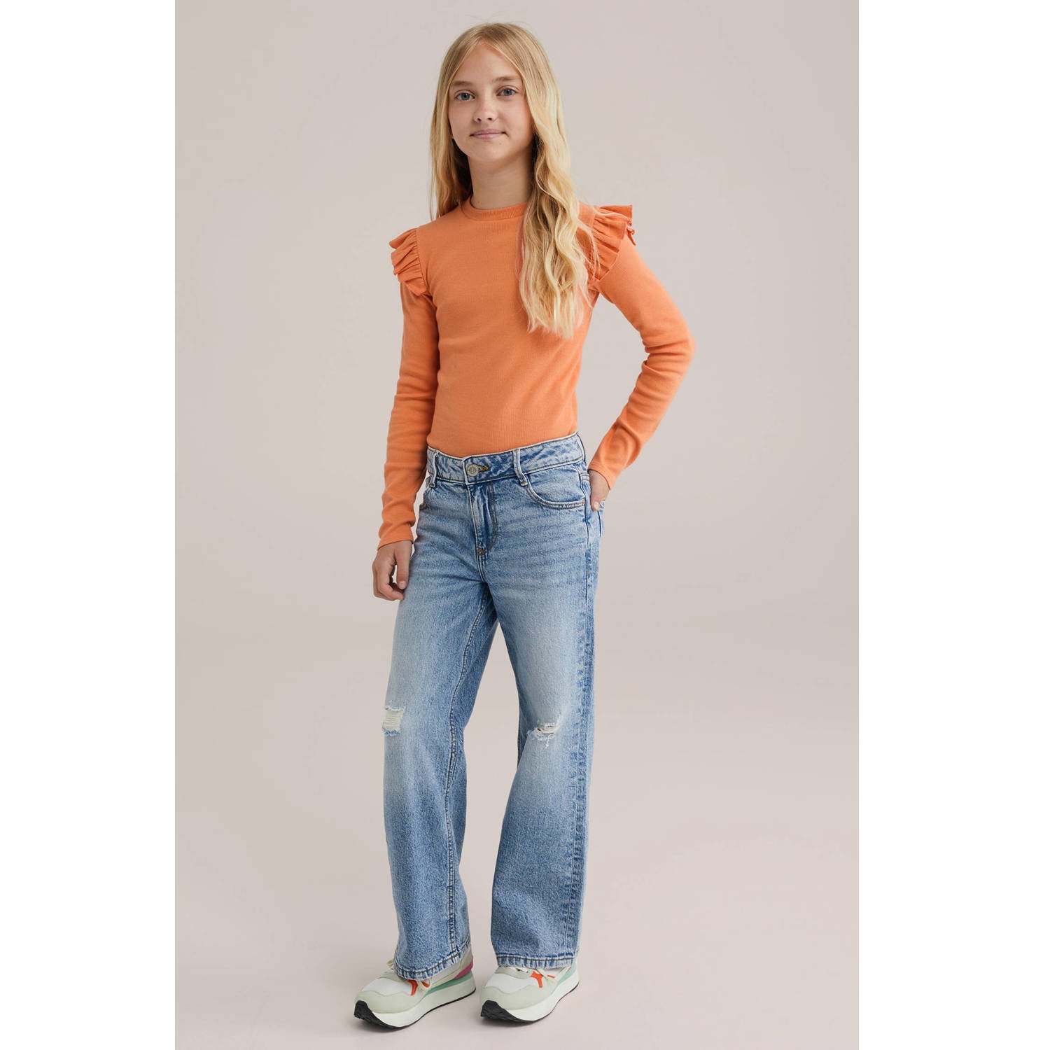 WE Fashion longsleeve oranje rib gebreid