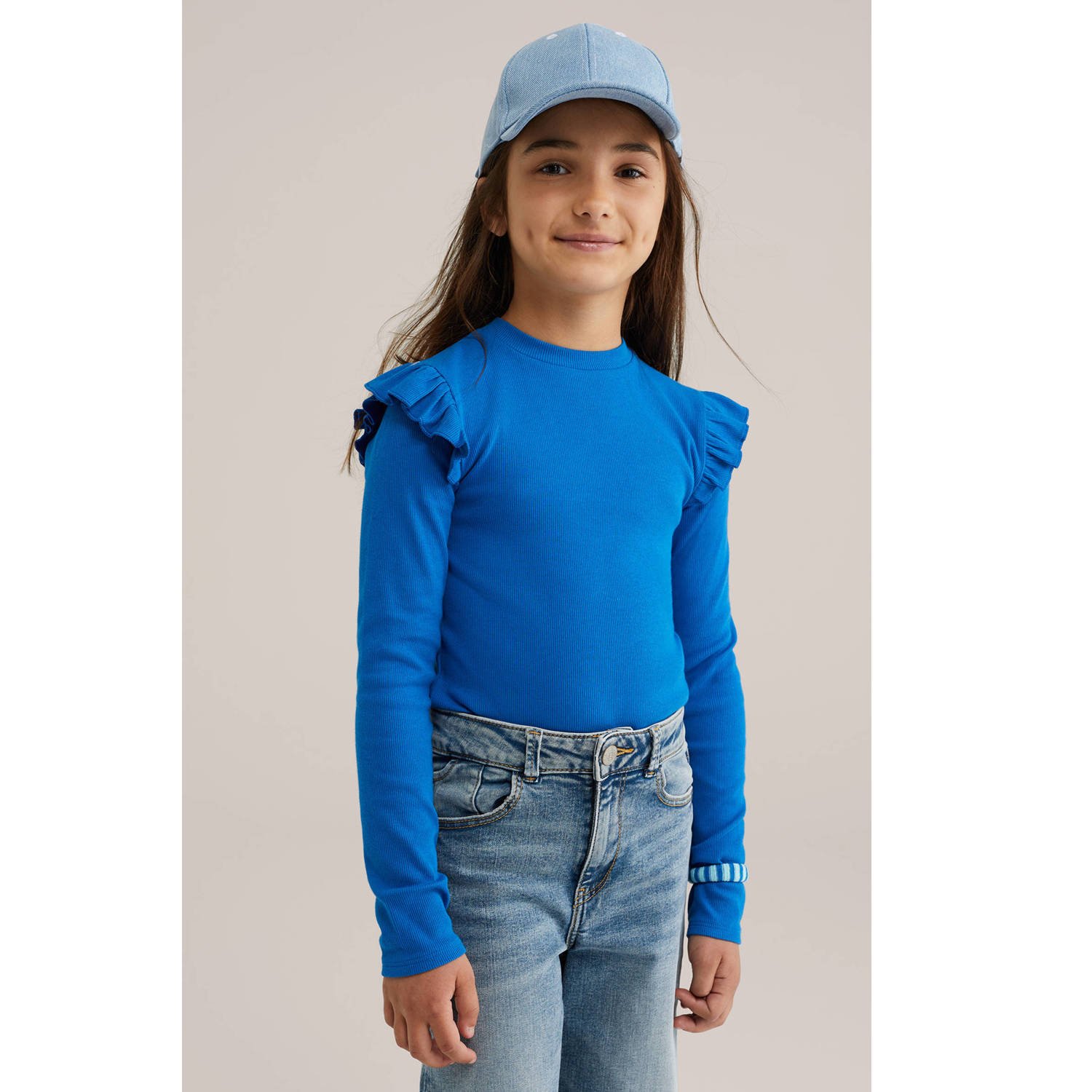 WE Fashion longsleeve rib gebreid blauw