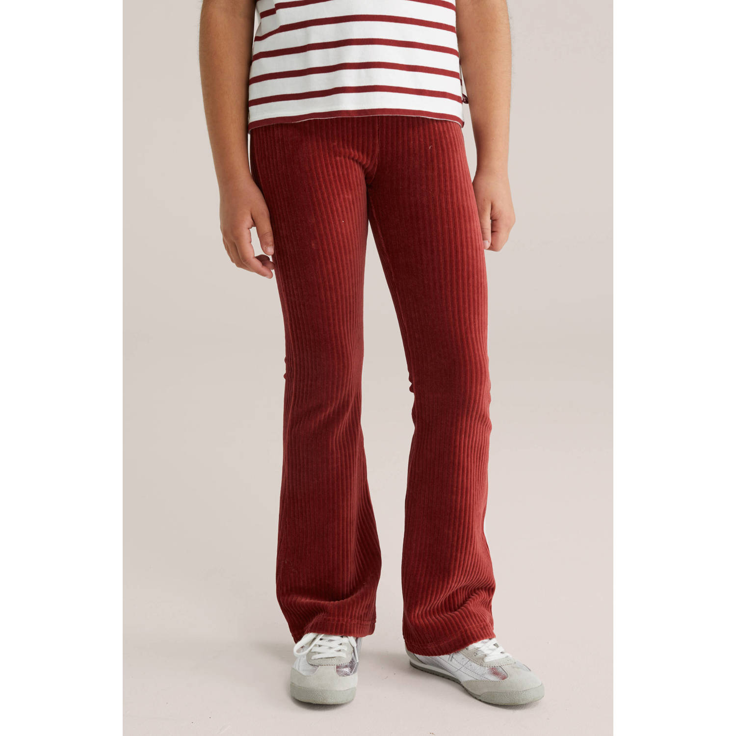 WE Fashion corduroy flared broek donkerrood