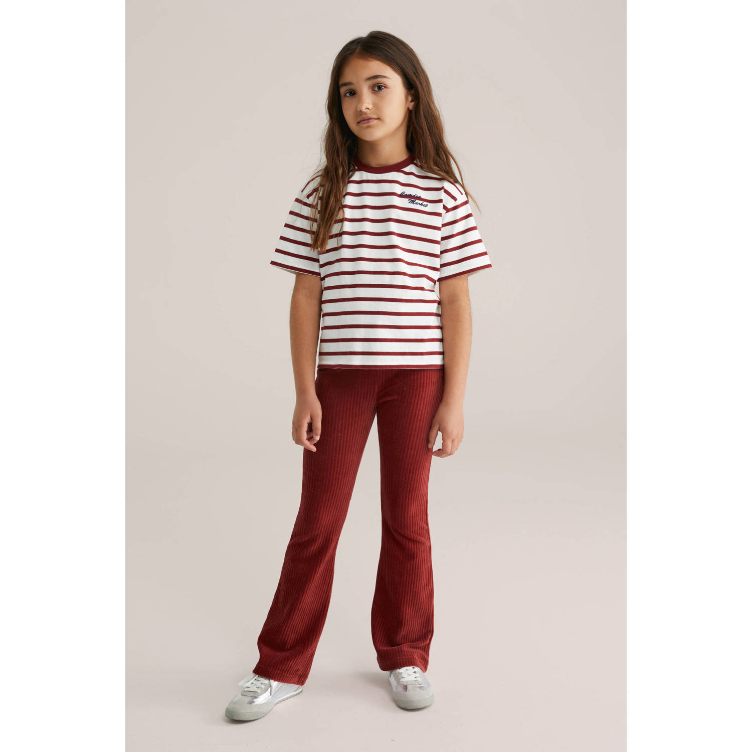 WE Fashion corduroy flared broek donkerrood