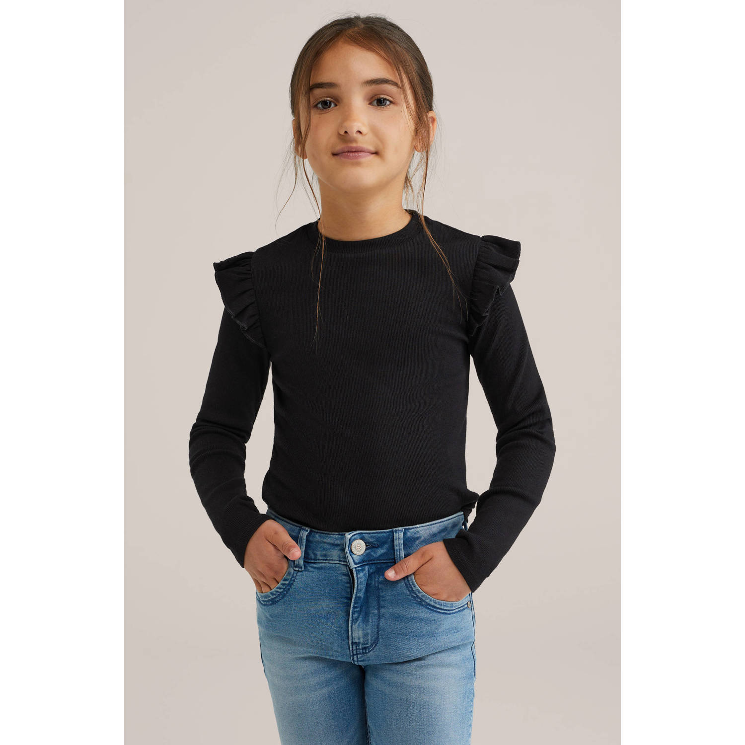 WE Fashion longsleeve set van 2 zwart wit