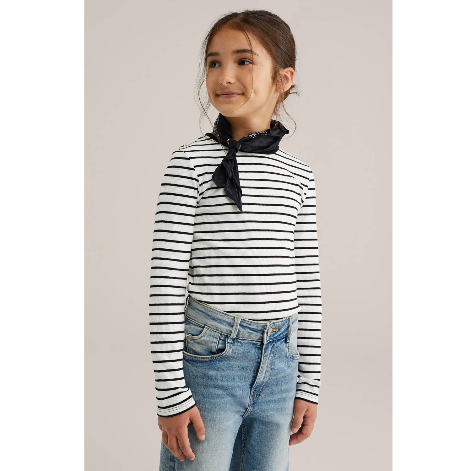 WE Fashion longsleeve zwart rib gebreid
