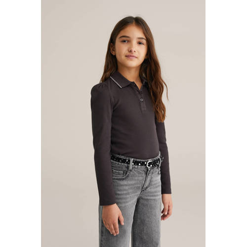 WE Fashion longsleeve bruin rib gebreid afbeelding