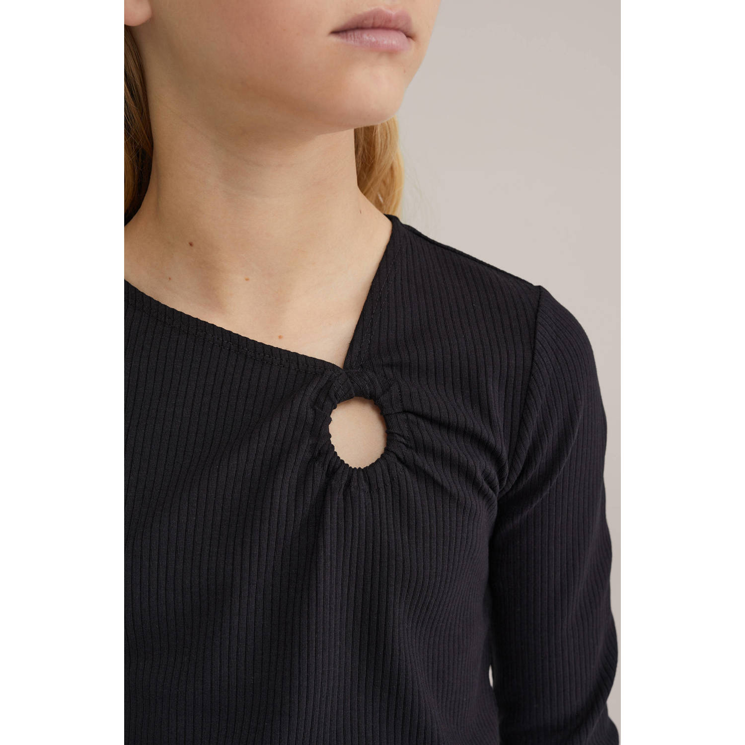 WE Fashion longsleeve zwart rib gebreid