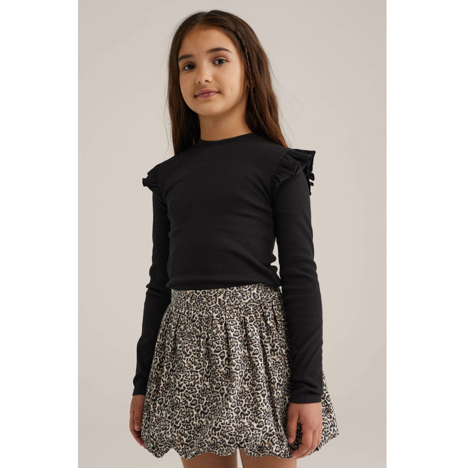 WE Fashion longsleeve zwart rib gebreid