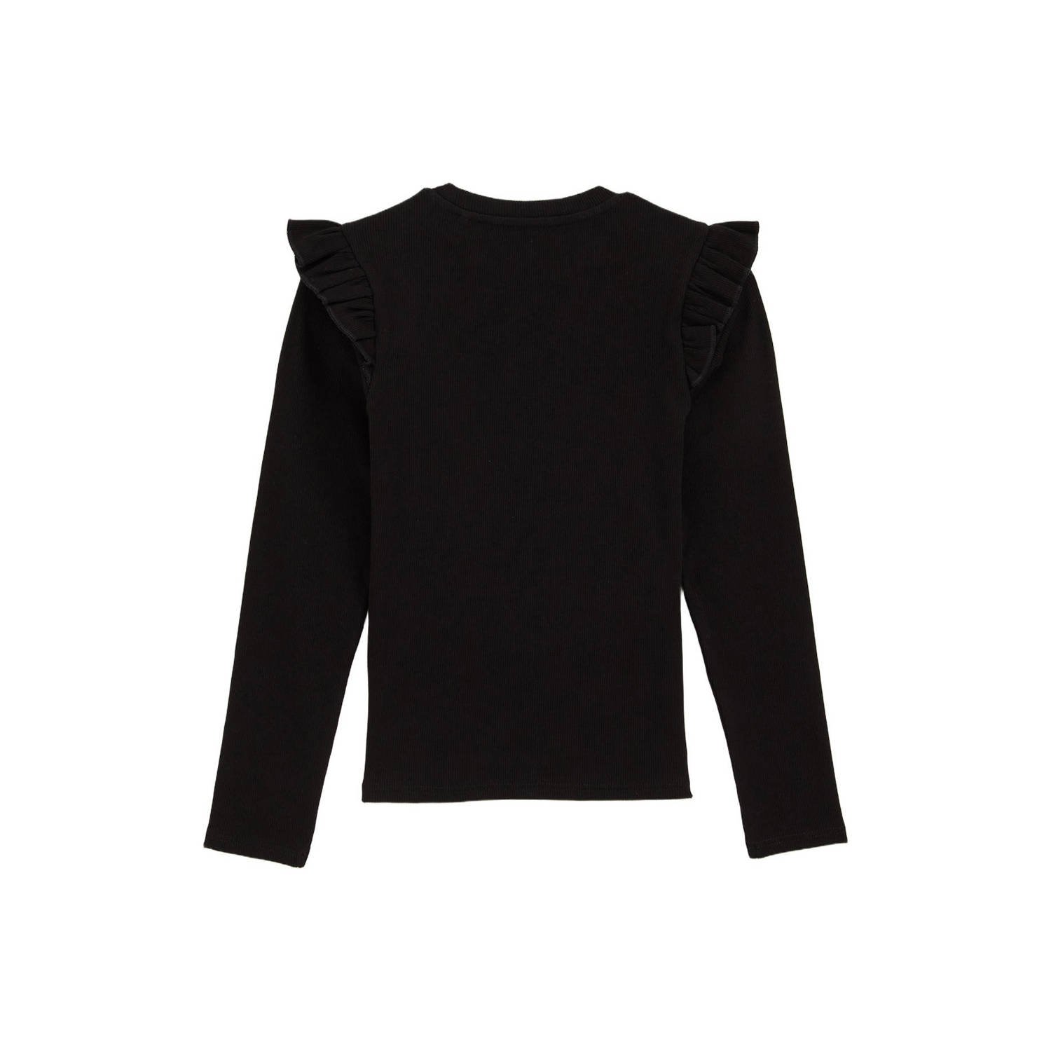 WE Fashion longsleeve zwart rib gebreid