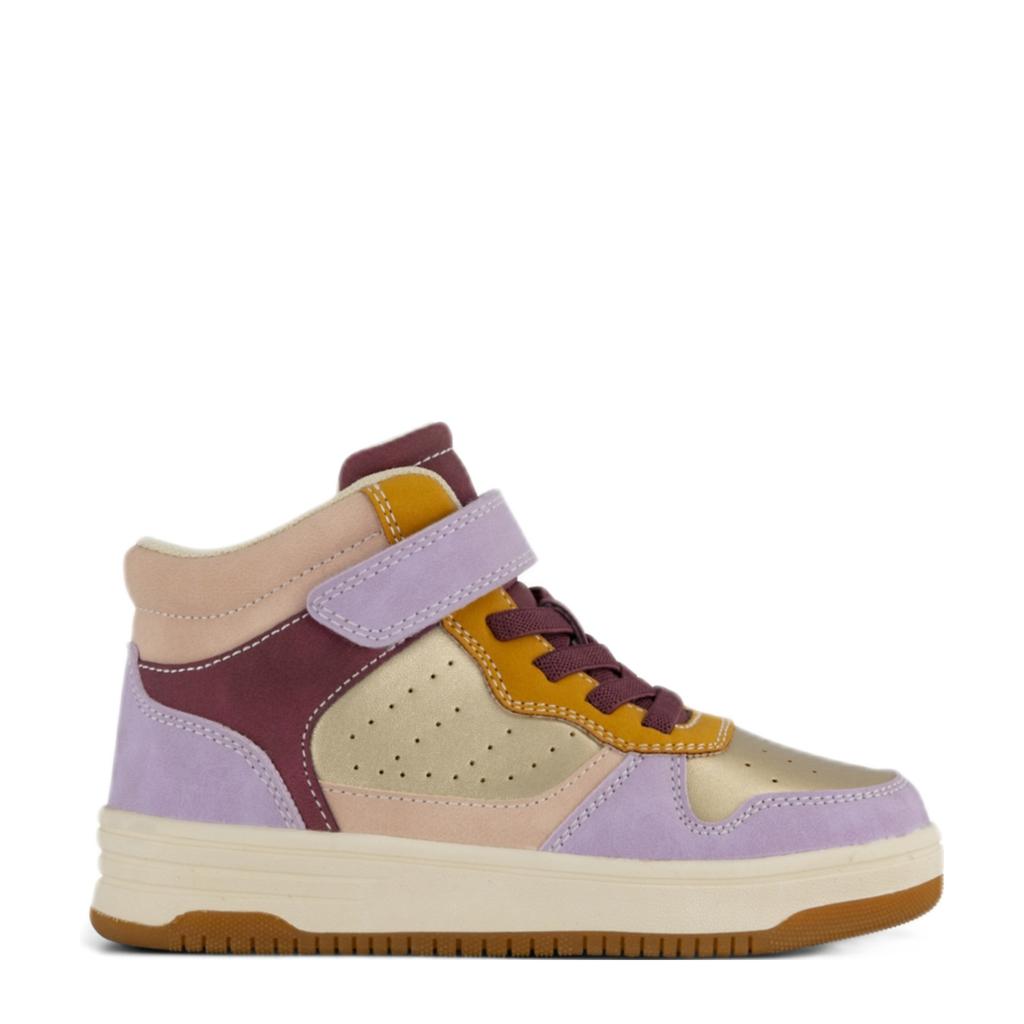 Goud en lilakleurige meisjes Graceland sneakers van imitatieleer met veter- met klittenbandsluiting