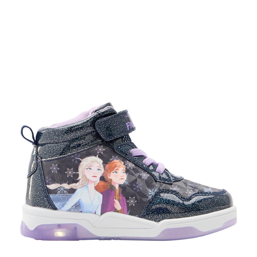 Blauw en lilakleurige meisjes Frozen sneakers met lichtjes van textiel/synthetisch/rubber met elastische veter- met klittenbandsluiting