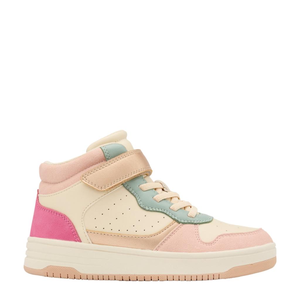 Beige, lichtroze en lichtgroene meisjes Graceland sneakers van imitatieleer met elastische veter- met klittenbandsluiting