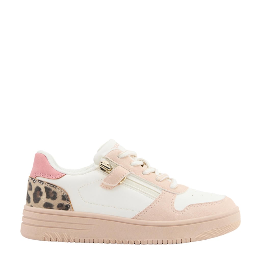Roze en witte meisjes Graceland sneakers van imitatieleer met rits- en vetersluiting