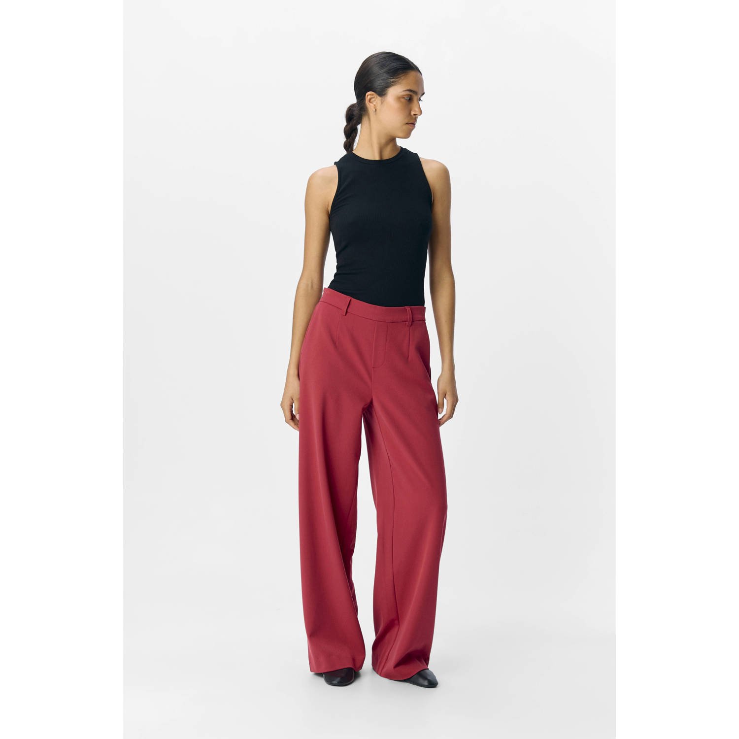 OBJECT wide leg regular waist pantalon rood