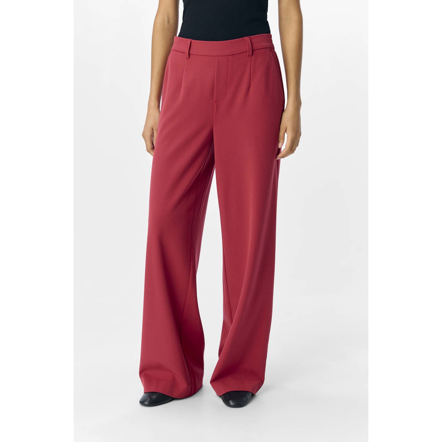 OBJECT wide leg regular waist pantalon rood