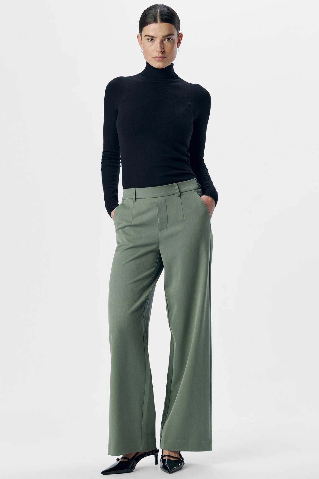 Lichtgroene dames OBJECT wide leg regular waist pantalon met effen