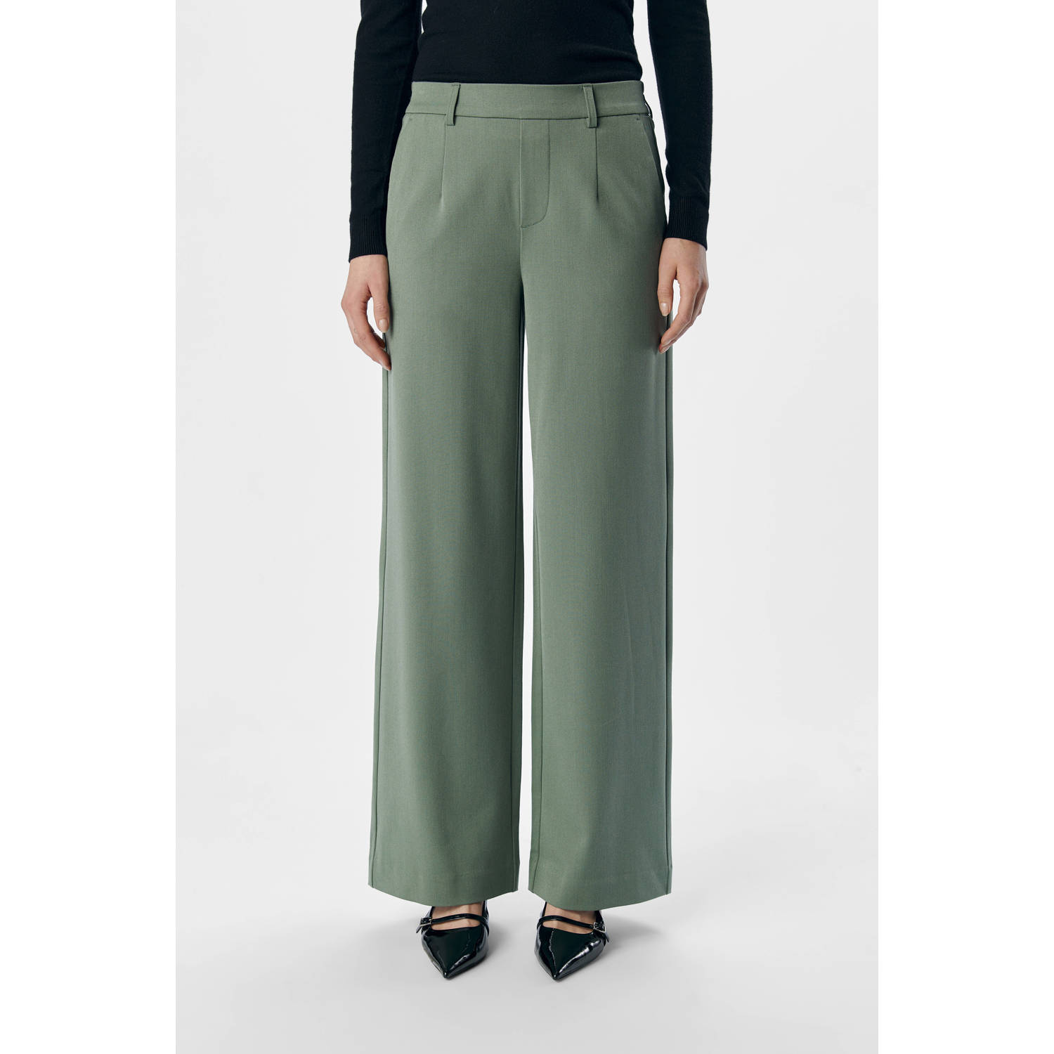 OBJECT wide leg regular waist pantalon lichtgroen