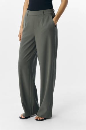 OBJLISA wide leg regular waist pantalon donkergroen