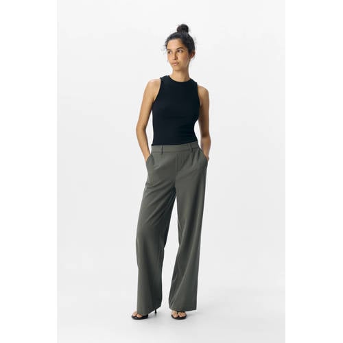 OBJECT wide leg regular waist pantalon donkergroen afbeelding