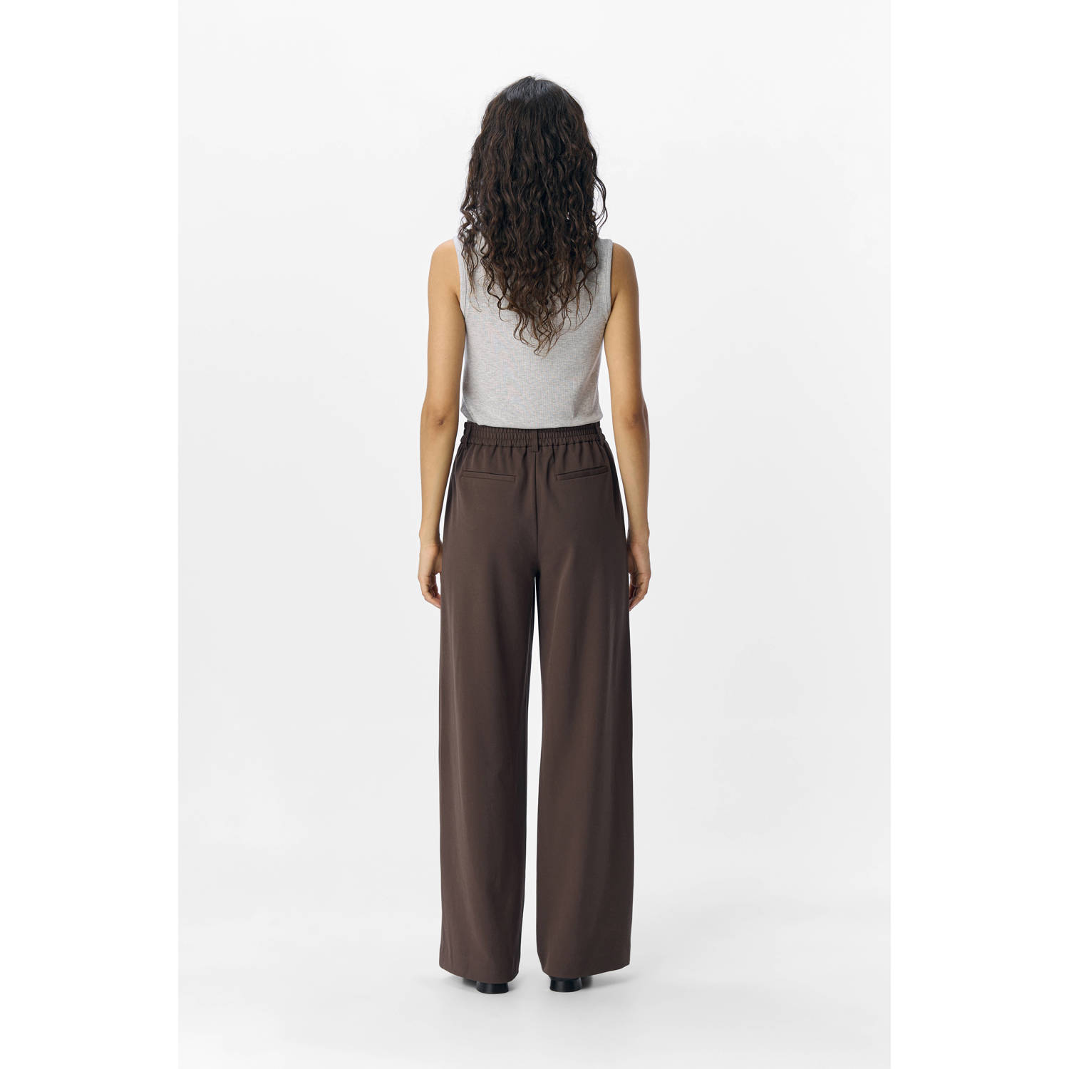 OBJECT wide leg regular waist pantalon donkerbruin