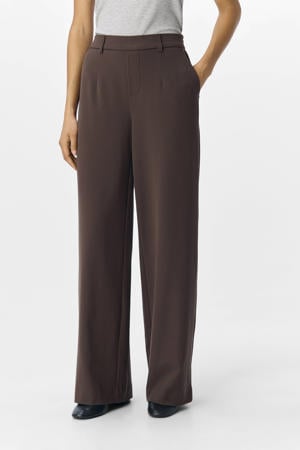 OBJLISA wide leg regular waist pantalon donkerbruin