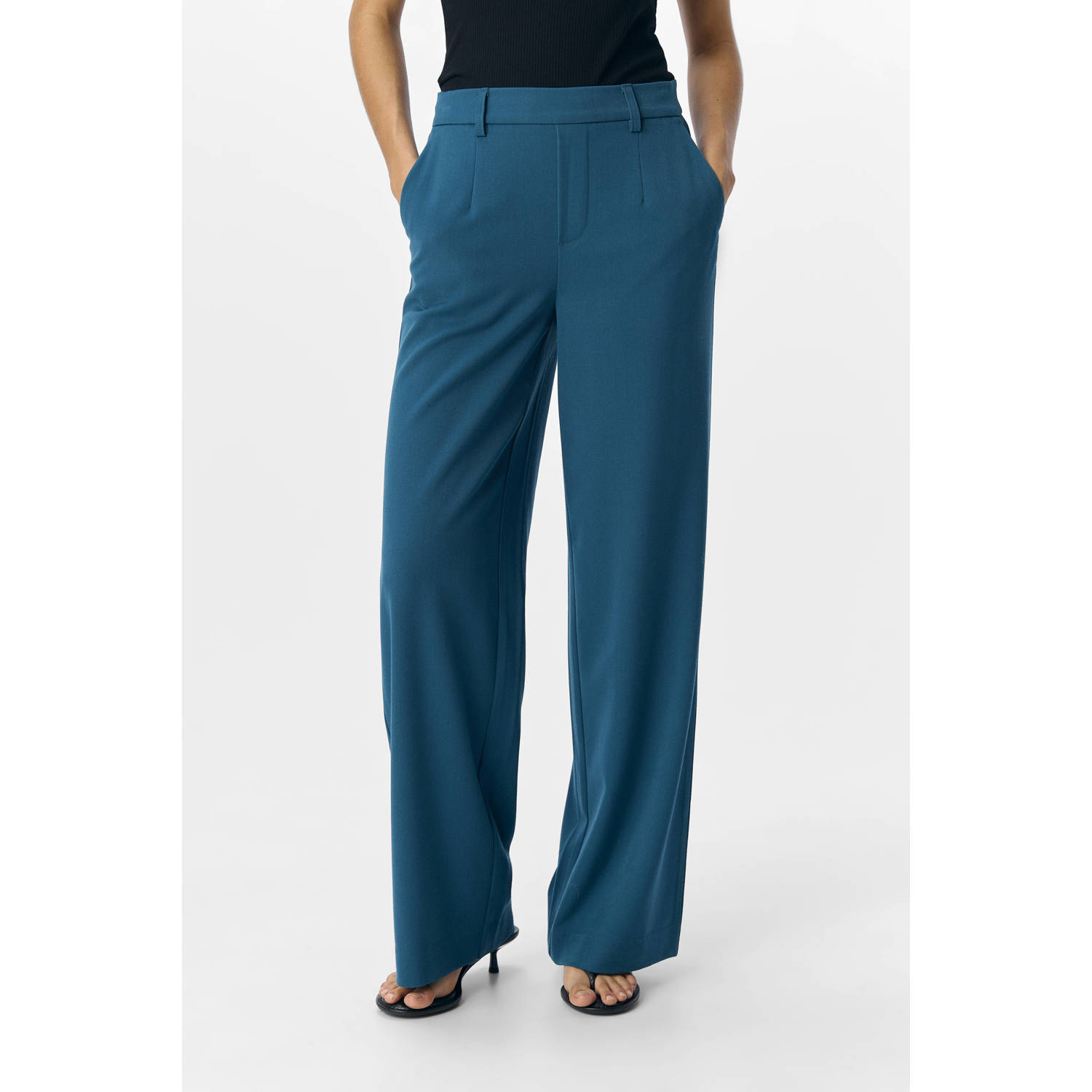 OBJECT wide leg regular waist pantalon blauw