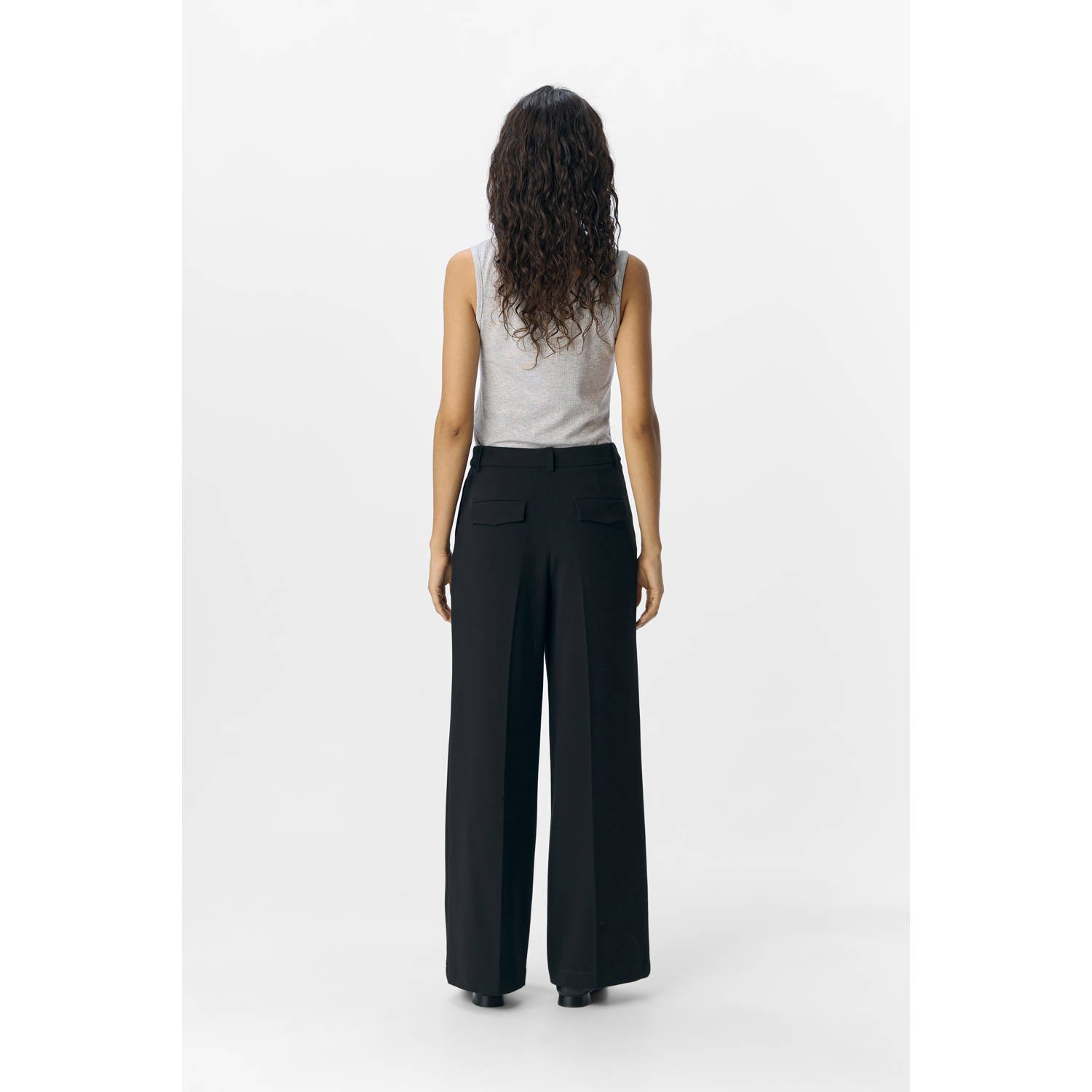 OBJECT wide leg regular waist pantalon zwart