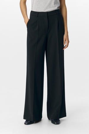 wide leg regular waist pantalon zwart