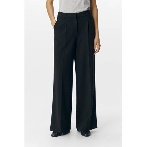 OBJECT wide leg regular waist pantalon zwart afbeelding