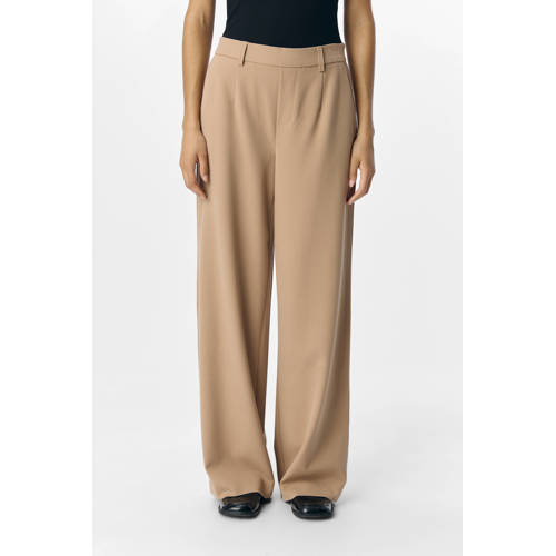 OBJECT wide leg regular waist pantalon beige afbeelding