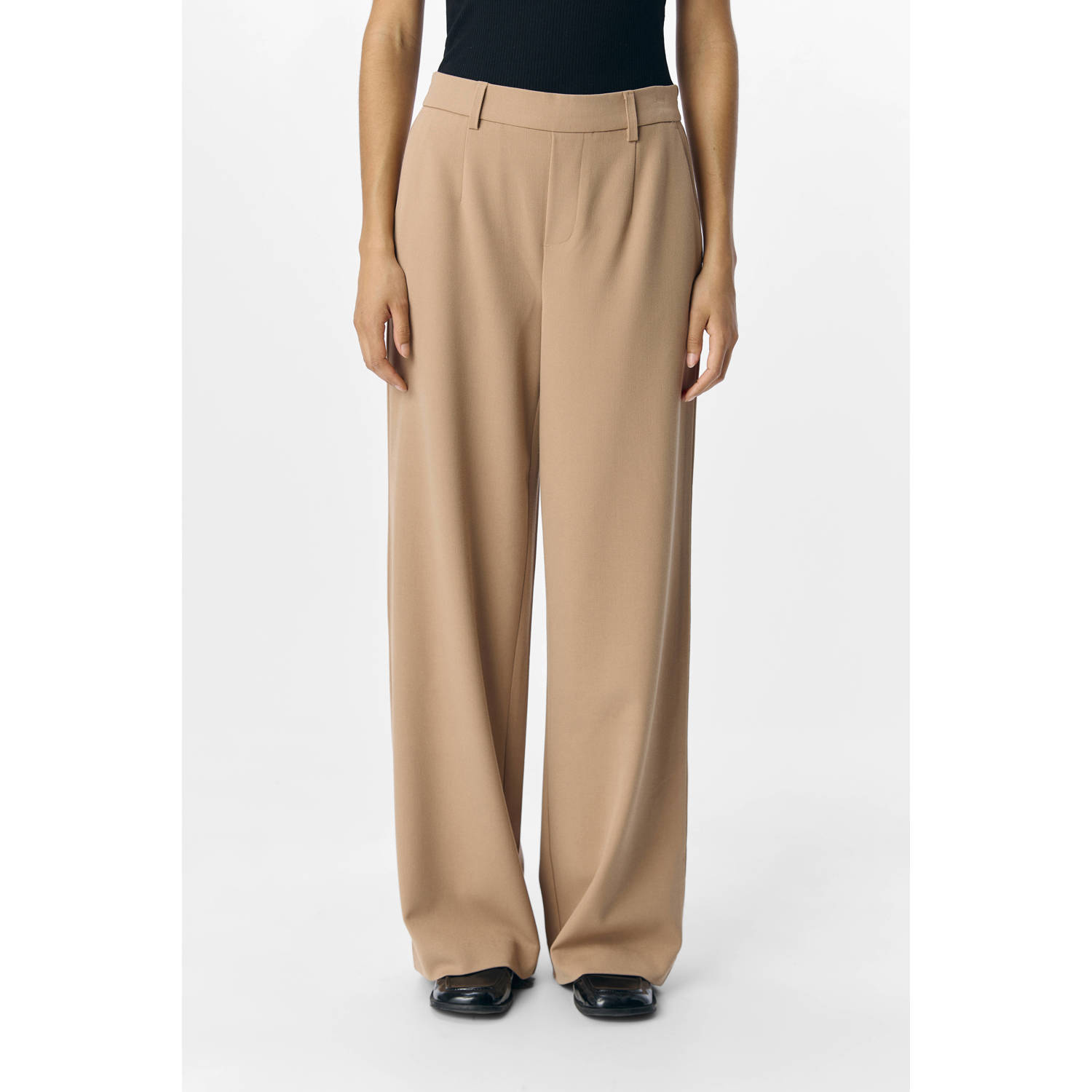 OBJECT wide leg regular waist pantalon beige