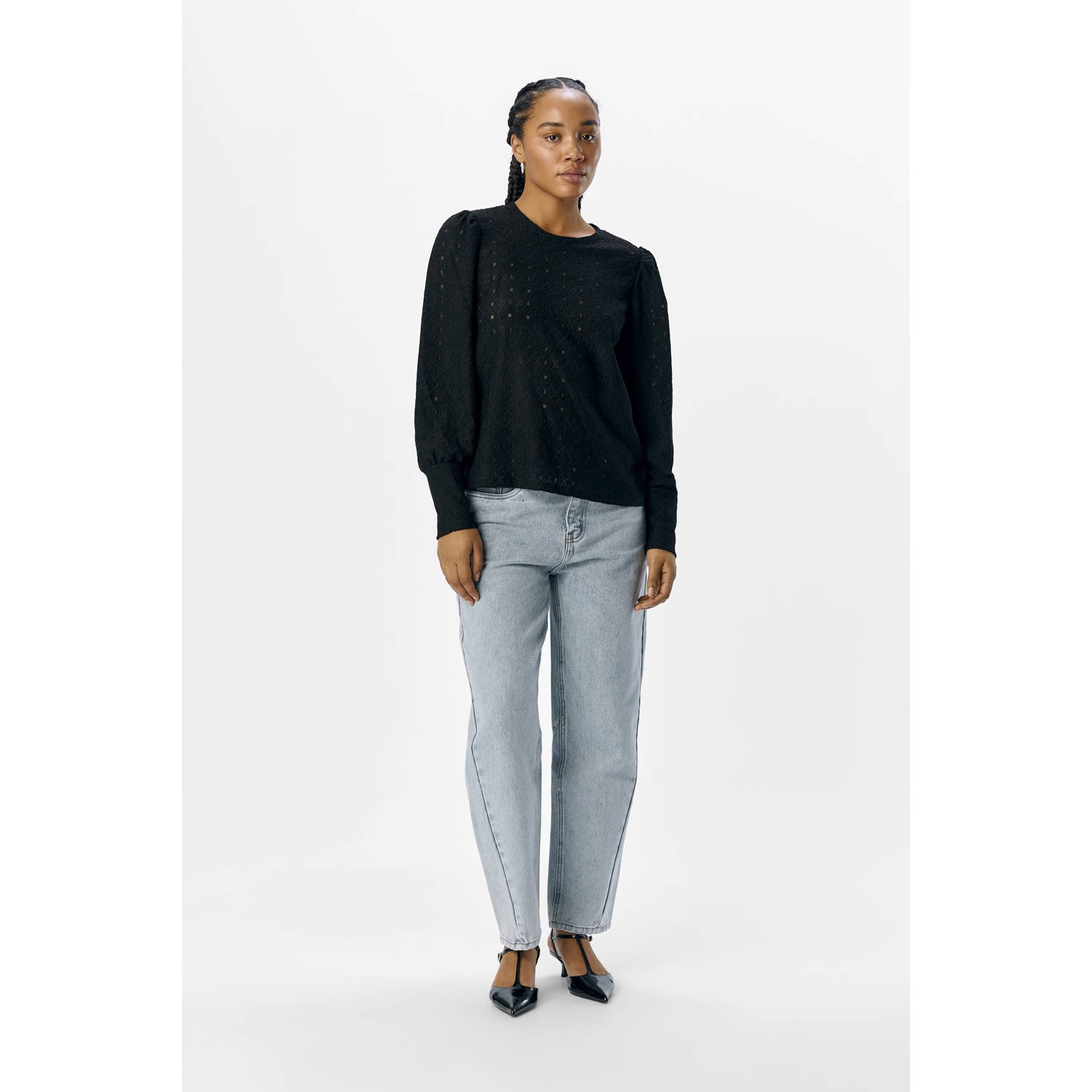 OBJECT top zwart broderie