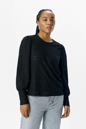 top zwart broderie