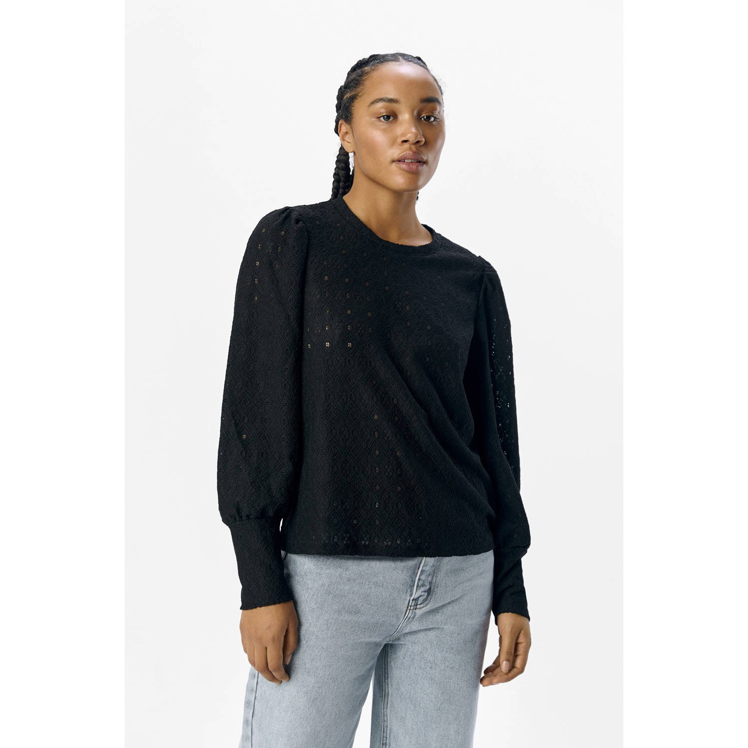 OBJECT top zwart broderie