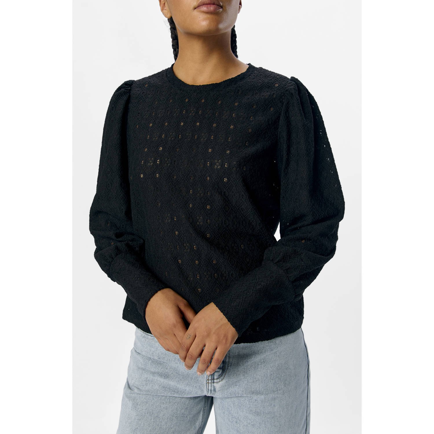 OBJECT top zwart broderie