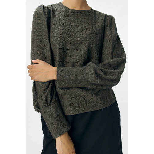 OBJECT top donkergroen broderie afbeelding