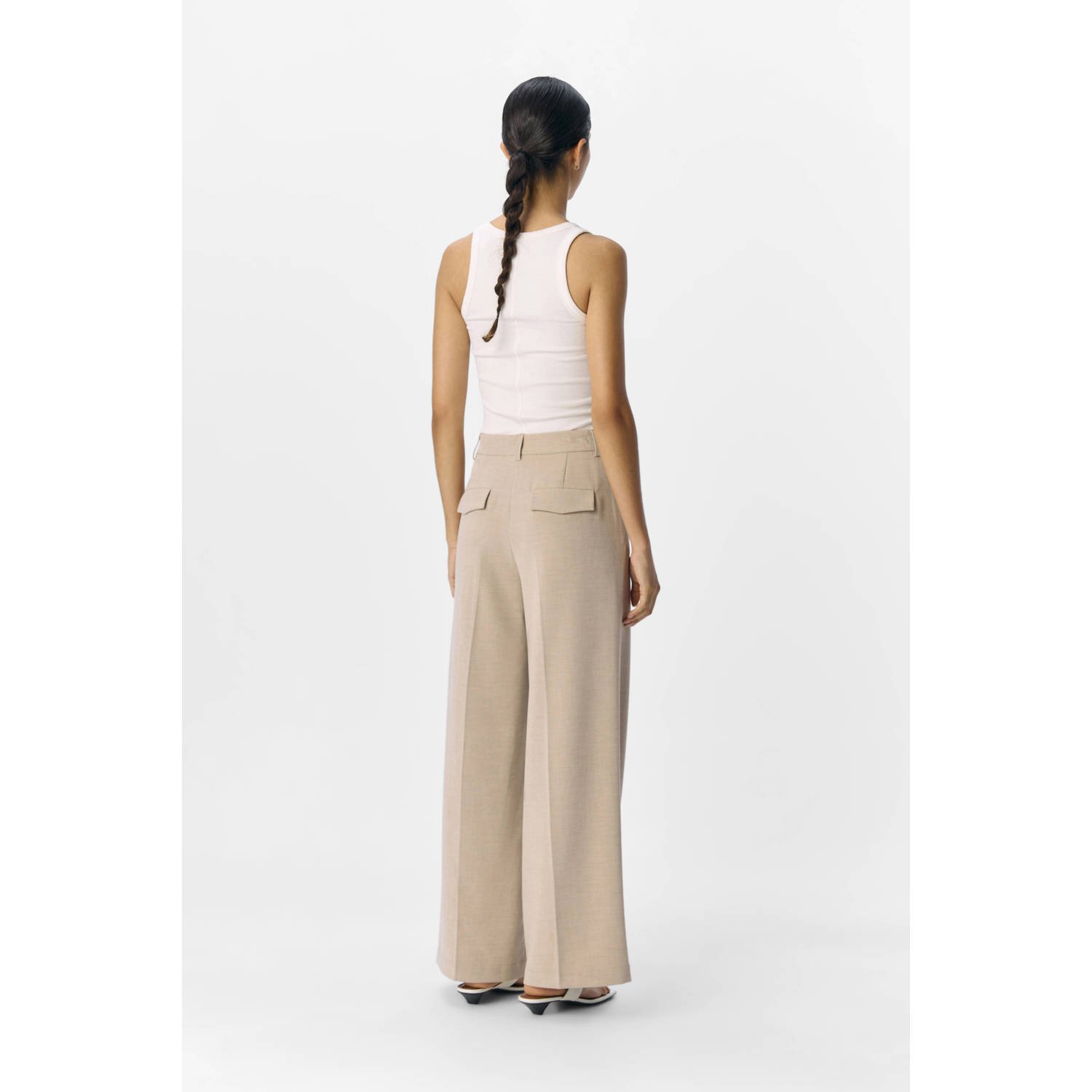 OBJECT wide leg regular waist pantalon beige