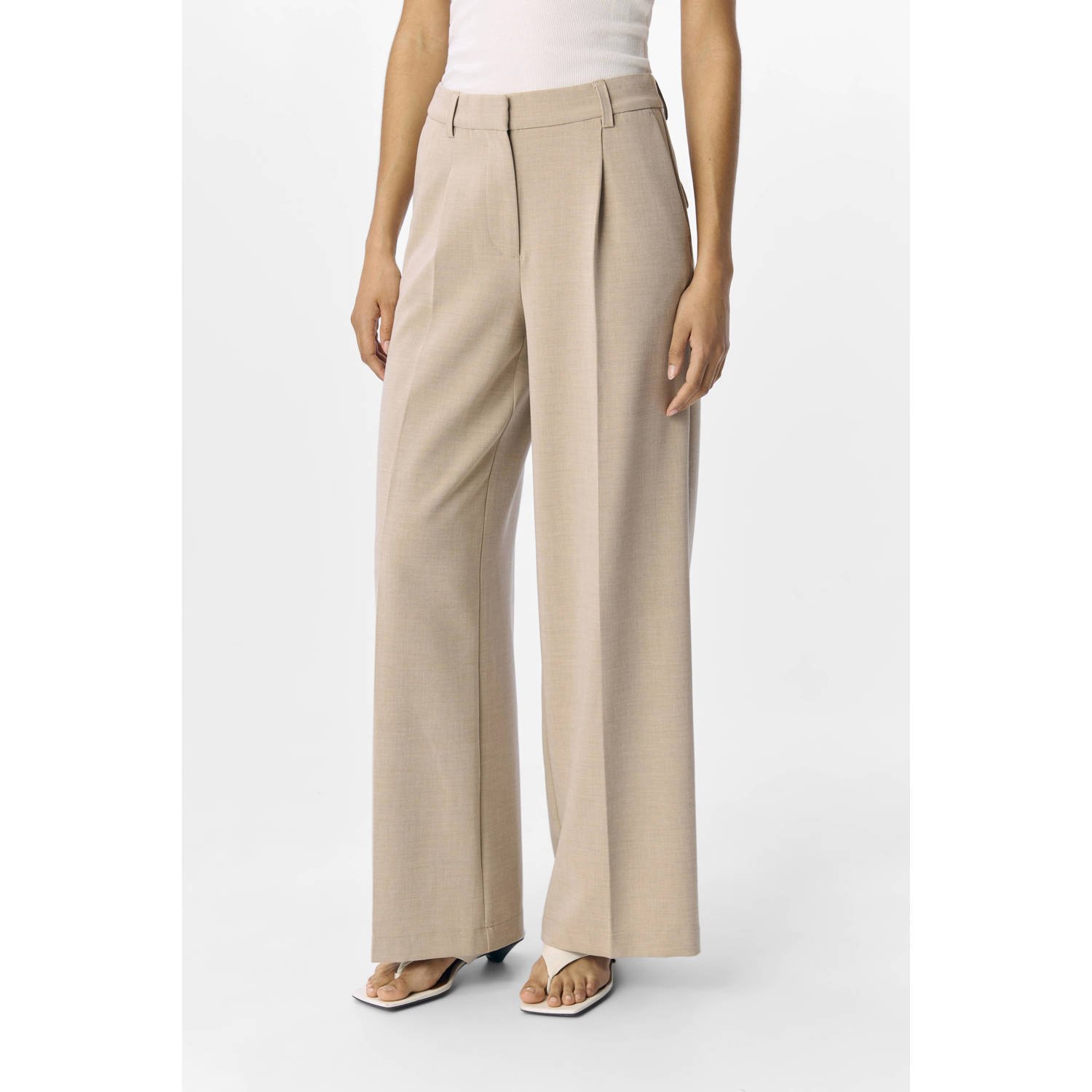 OBJECT wide leg regular waist pantalon beige