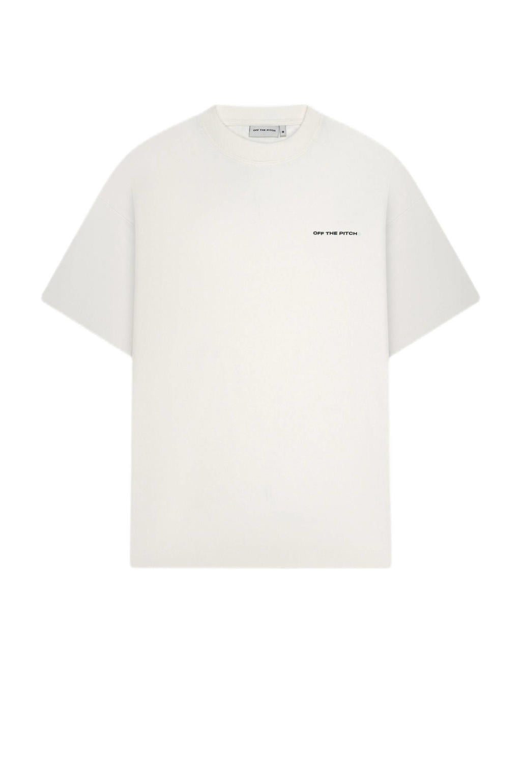 Ecru heren Off The Pitch loose T-shirt van katoen met backprint, korte mouwen en ronde hals