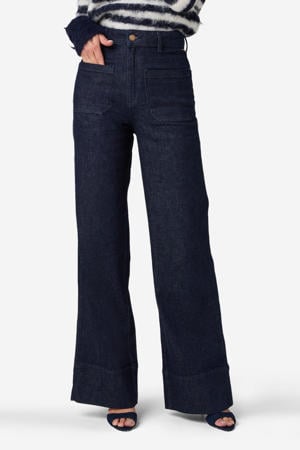 high waist wide leg jeans dark blue denim