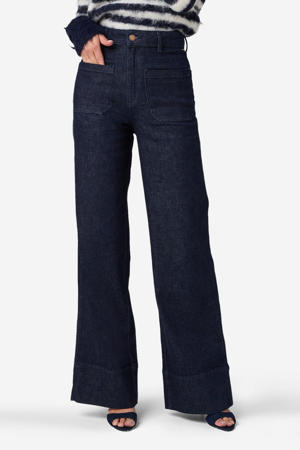 high waist wide leg jeans dark blue denim