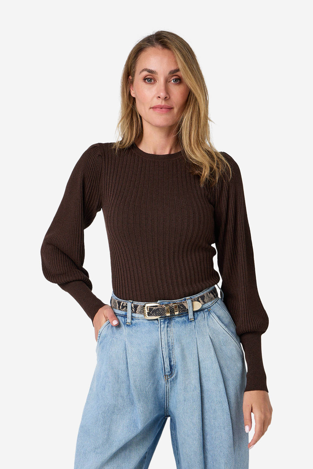 IBANA pullover trui donkerbruin met lurex wehkamp